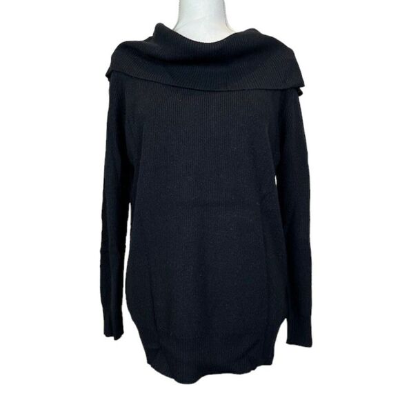 Michael Stars Cashmere Wool Blend Black Ribbed Knit Cowl Neck Sweater Size Med - Picture 2 of 8